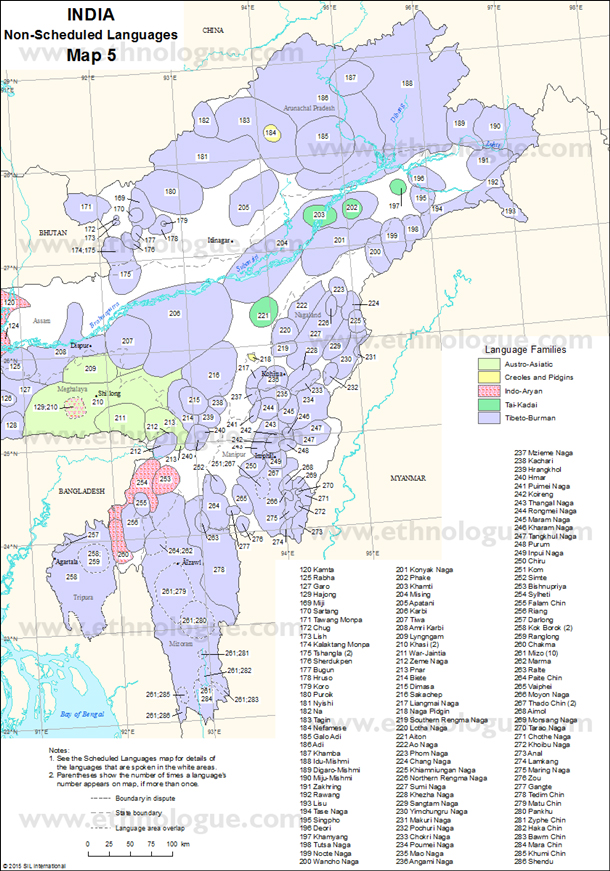 Mappa linguistica Nord Est indiano 